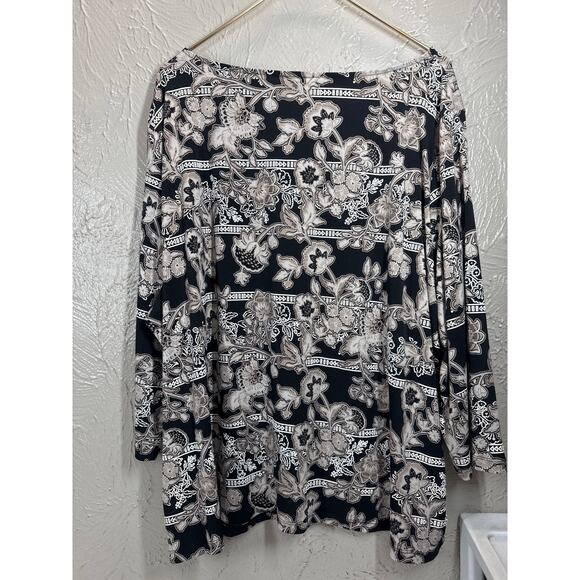 Ruby Rd Womens Black White Floral Striped Tunic Top Shirt 3/4 Sleeve Size 3X - Picture 3 of 6